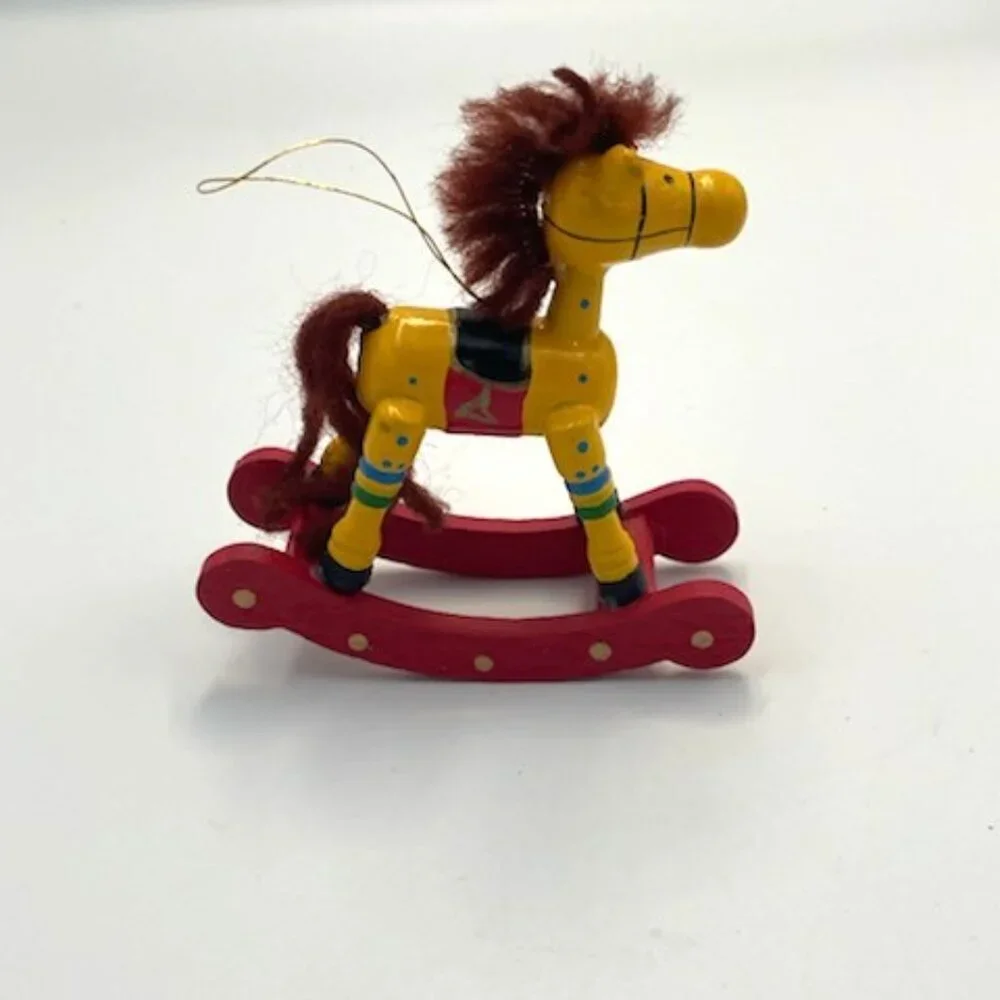 Vtg Wood Christmas‎ Ornaments Hand Painted Santa Train Girl Doll Rocking Horse